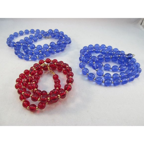 Vintage Monet Red and Blue Plastic Bead Necklaces Set of 3 - Picture 8 of 11